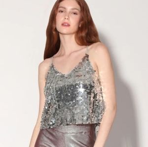 Haley Walter Baker Silver Sequin Top Medium $258